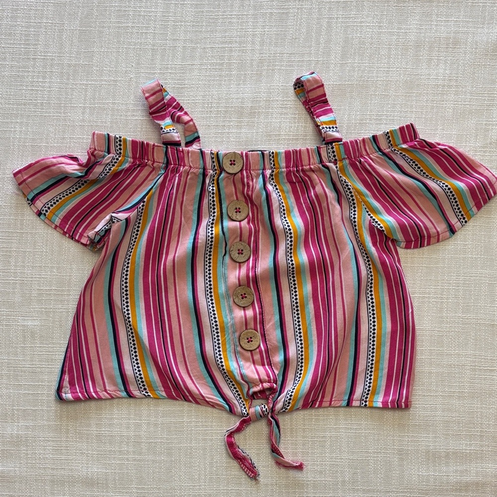 Pica Pino Striped Pink Off-Shoulder Kids Top
